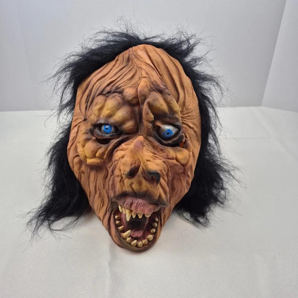 Vtg Halloween Mask Pig Ghoul Monster Latex Hair Blue Eyes Sri Lanka 80s‎ 90s